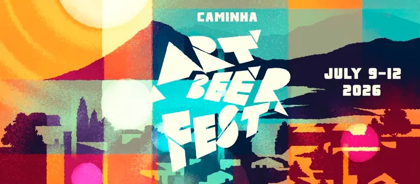 Banner do ArtBeerFest Caminha, de 9 a 12 de julho de 2026, com silhueta da vila
